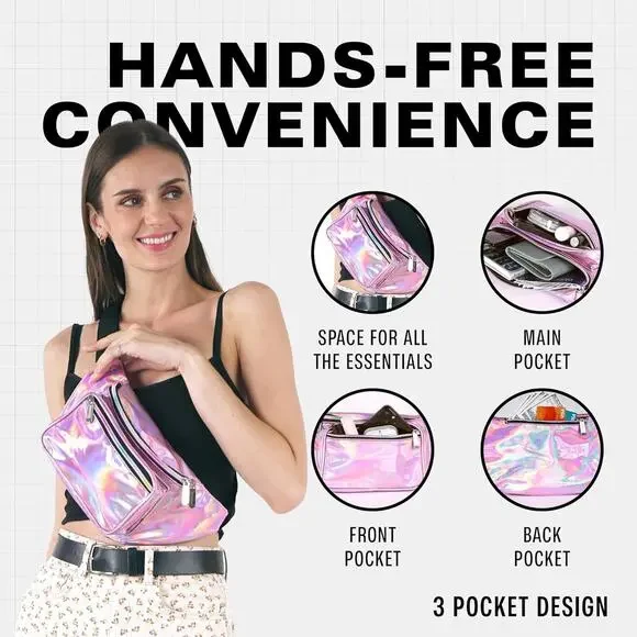 Holographic Fanny Pack Belt bag - Crossbody Waist Bag for Women ( 2- PACK ) - Picture 5 of 5